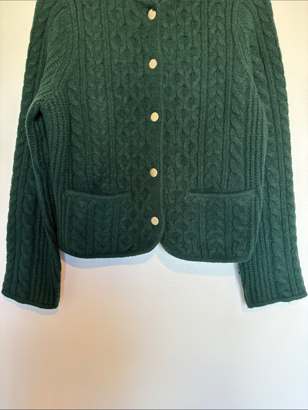 Abercrombie & Fitch Cable Knit Crewneck Button-Up Cardigan Sweater Green - Picture 4 of 8